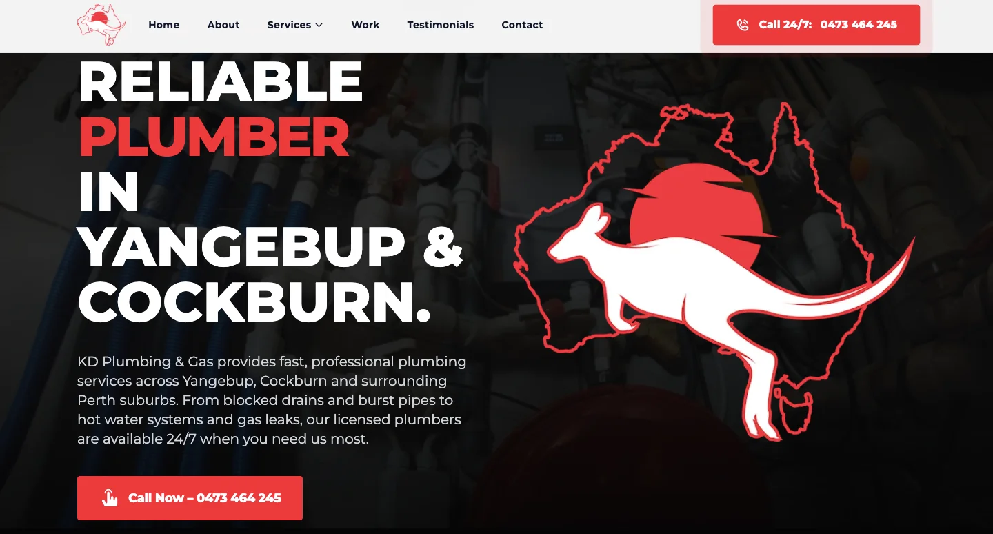 KD Plumbing & Gas website performance on Google search results page, showing high rankings for plumbing services in Perth