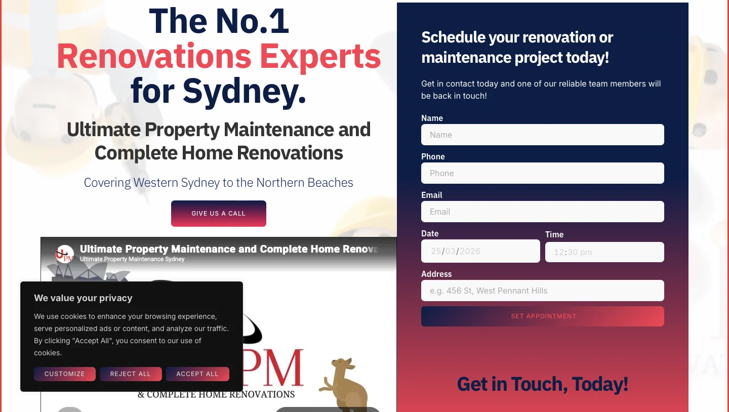 Ultimate Property Maintenance website design displayed on laptop showcasing property maintenance services website built by Site Ninjas Digital