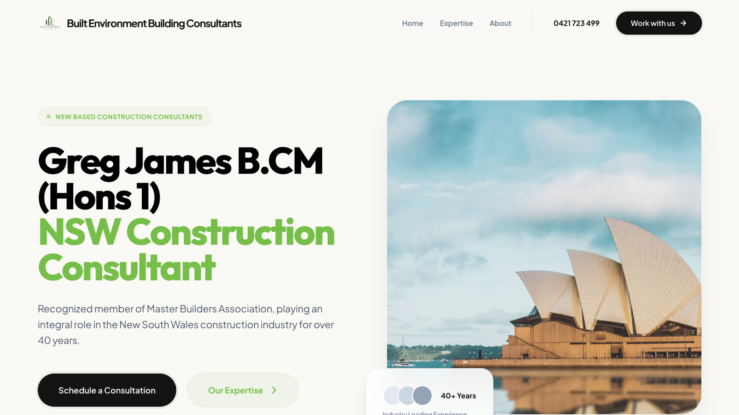Greg James Built Environment Building Consultants Website Layout