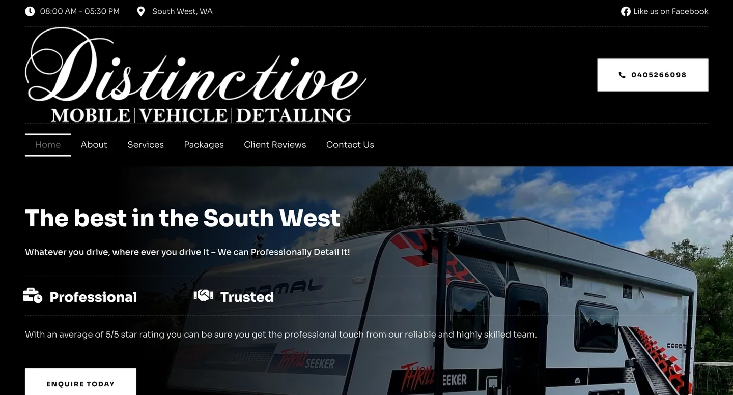 Distinctive Mobile Vehicle Detailing Website Homepage