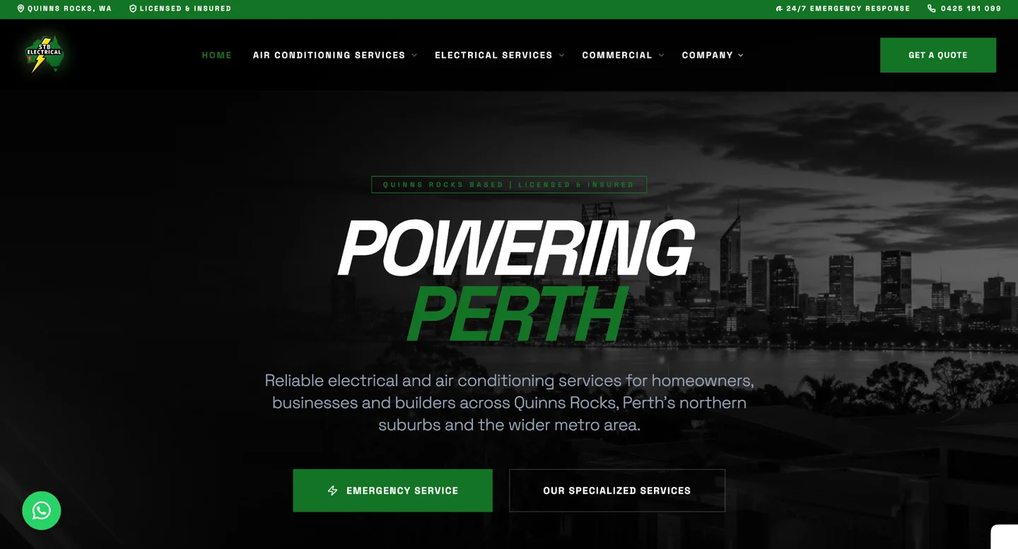STB Electrical and Air Homepage Image on Site Ninjas Digital website as a portfolio section image